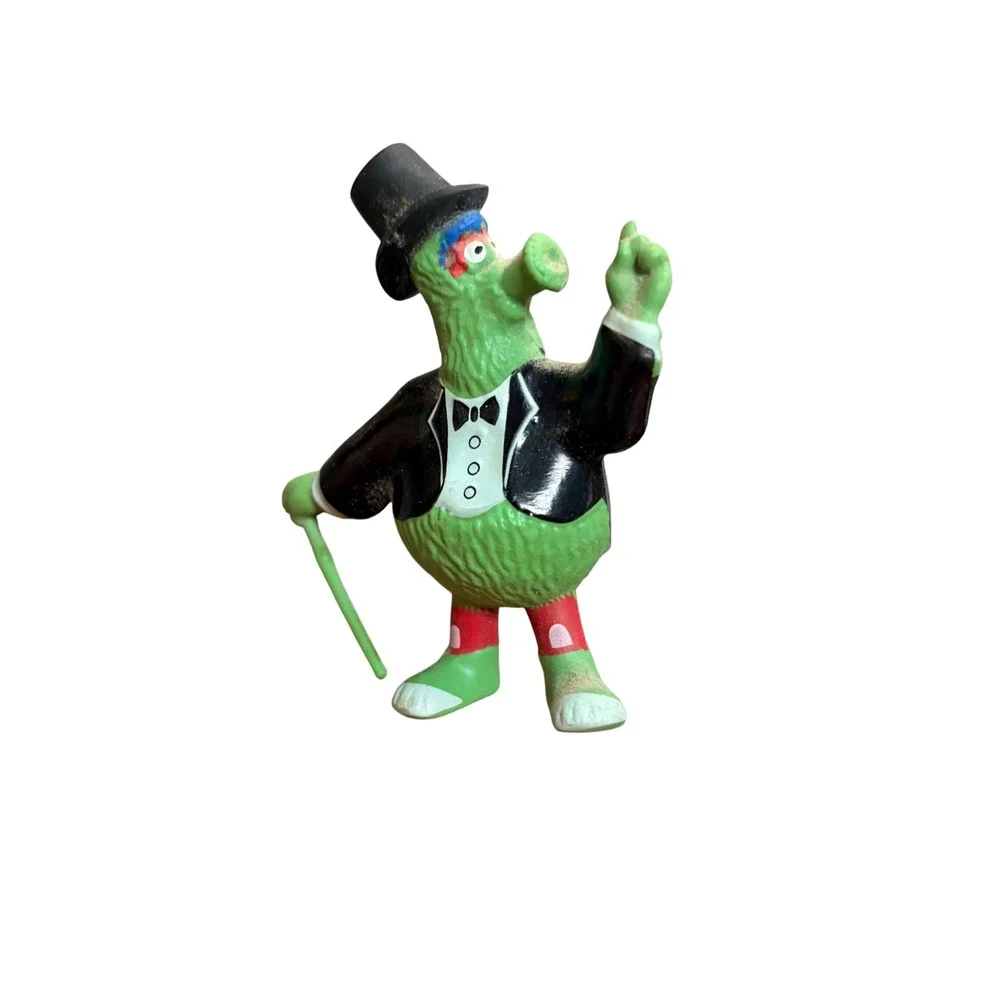 Vintage Green Creature PVC Figure Top Hat Tuxedo Cane Collectible Toy 2.75 Inch